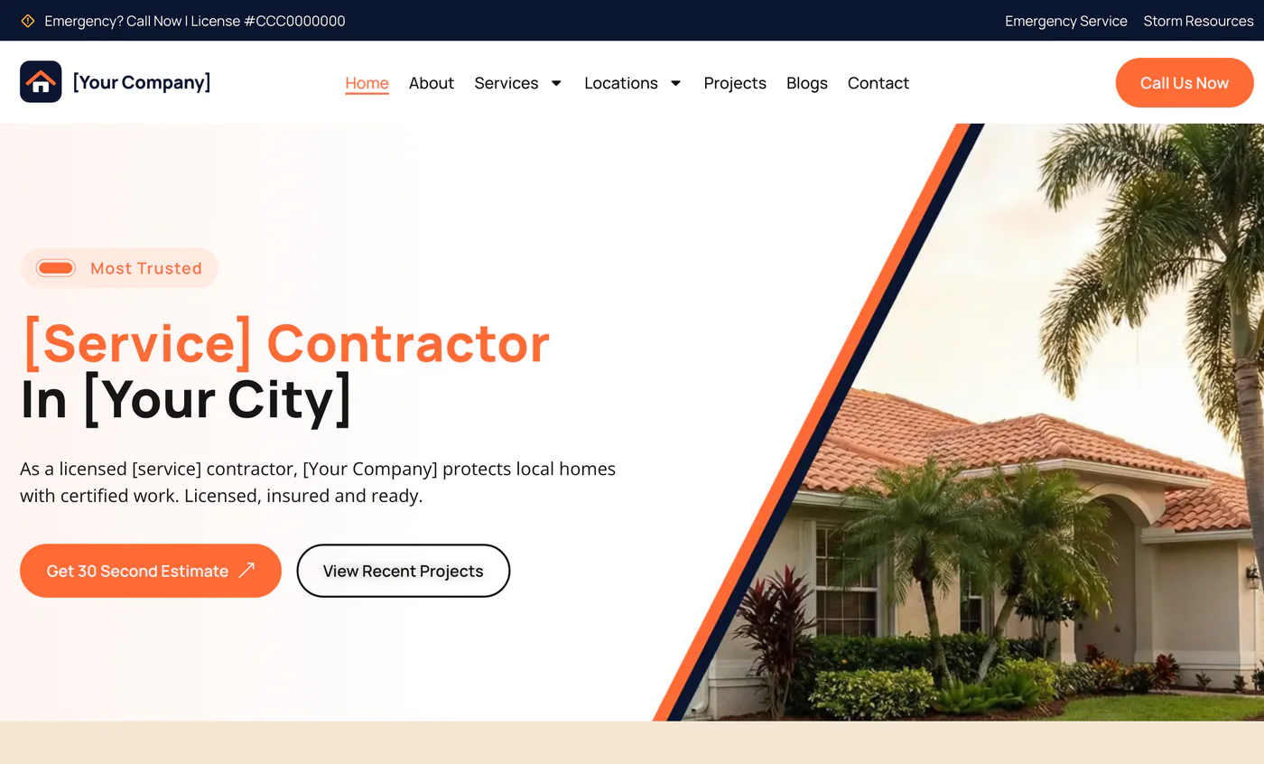 The homepage of the same website on a laptop: [Service] Contractor in [Your City]